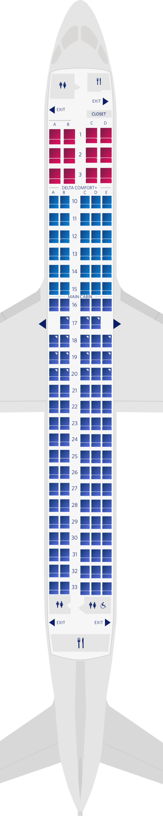 Delta Air Lines Airbus A220-300 Seat Map