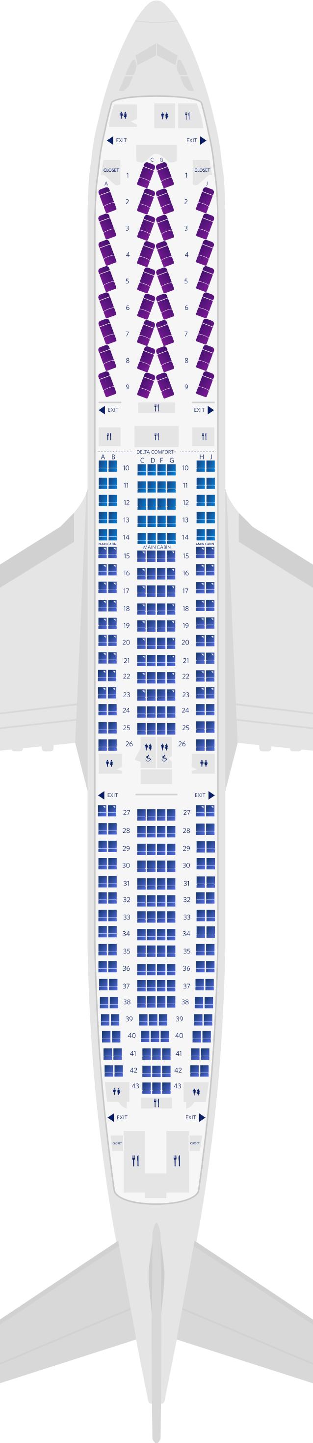 Delta Air Lines Airbus A330-300 Seat Map